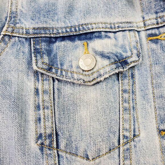 Gap Denim Icon Jean Trucker Jacket Women's Small Blue Distressed Pockets & Snaps - Picture 9 of 13